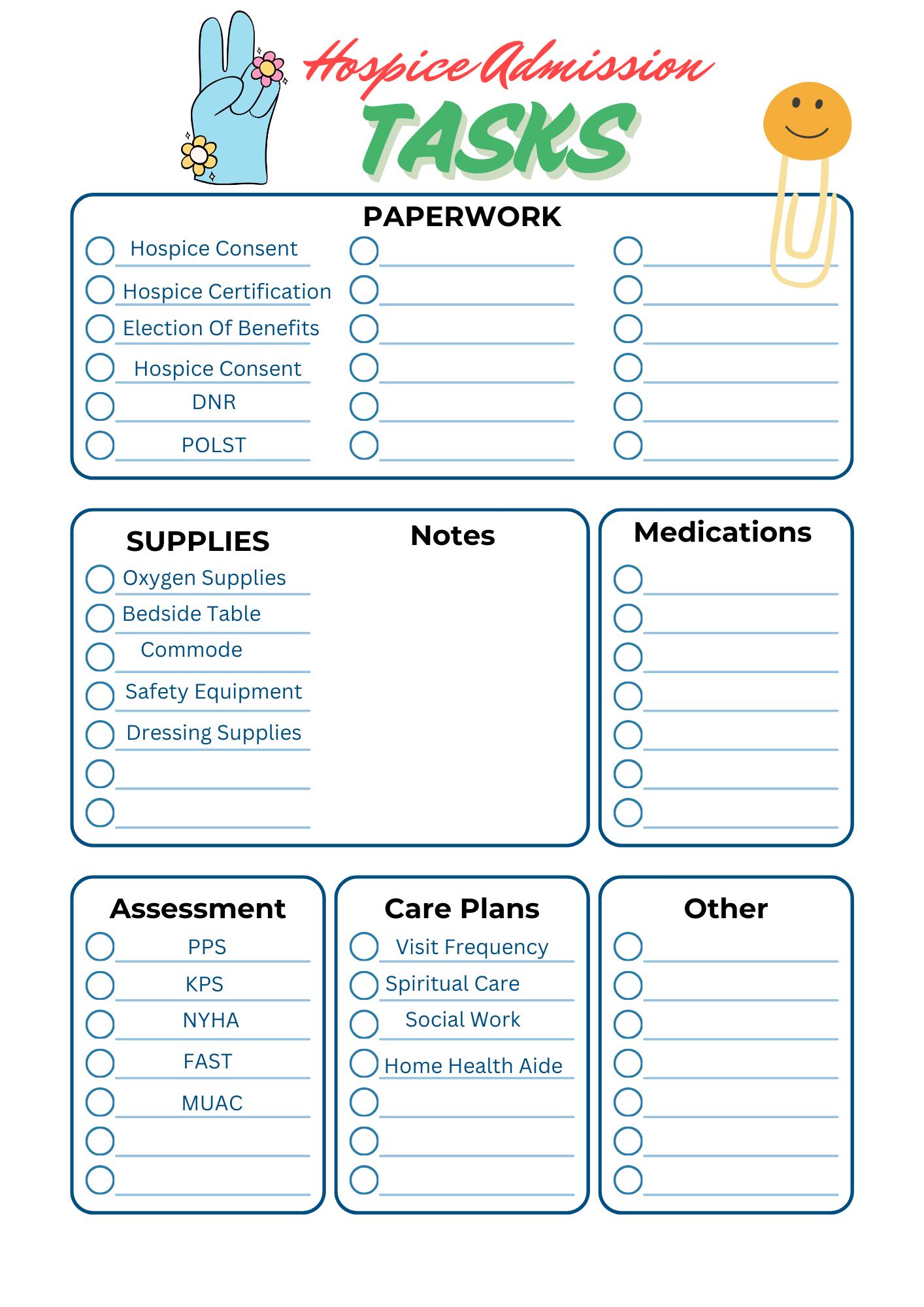 Hospice Nurse Checklist: Patient Care Planner (12 Pages) (digital ...