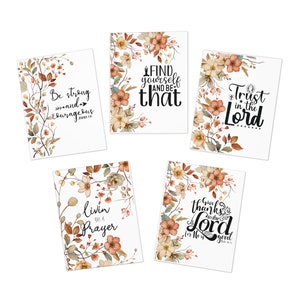 Cartões florais dobrados em branco com versículos bíblicos inspiradores (pacote com 5)