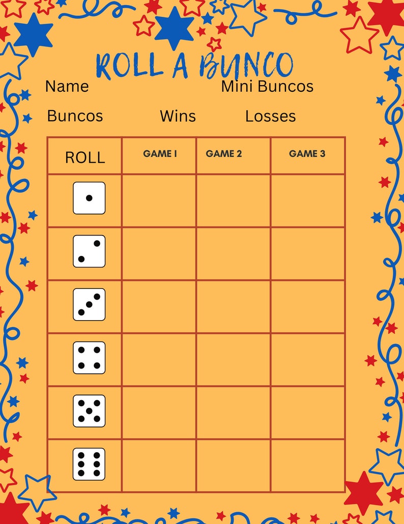 Printable Bunco Scoring Sheet 4 Rounds