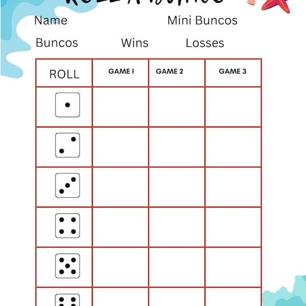 Summer Bunco Score Card: Printable Game with Table Tent Cards (PDF)