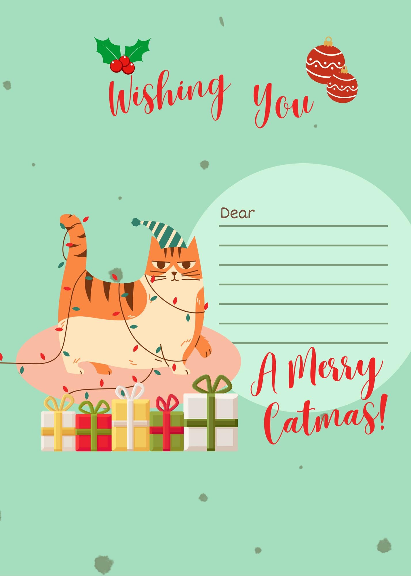 Cute Cat Christmas Cards | Whimsical Holiday Greeting (PDF) - Etsy
