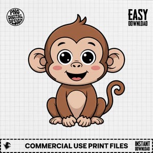 Baby Monkey Clipart, Cute Animal Clipart, Baby Nursery Clipart, Jungle Safari, Baby Shower Clipart, Baby Monkey Png