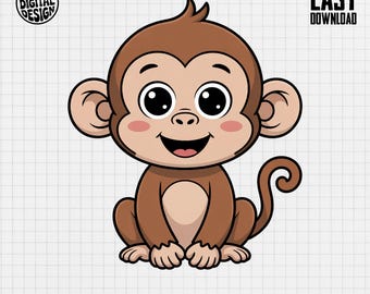 Monkey Clipart, Animal Favorites, Baby Nursery Clipart, Jungle Safari, Printable, PNG