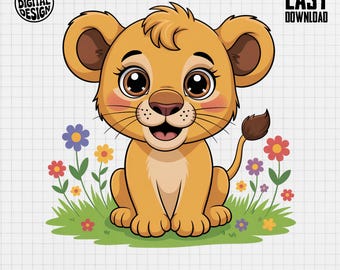 Cute Baby Lion Clipart, Jungle Nursery Art (PNG Digital Download)