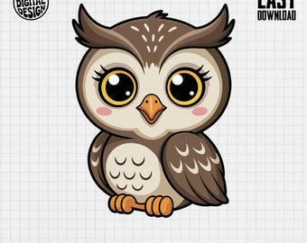 Clipart di un grazioso gufo, decorazione per la cameretta dei bambini (download digitale PNG)