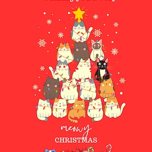 Cartes de voeux de Noël à imprimer avec chat mignon | Cartes de Noël pour les amoureux des chats | Cartes de Noël chat espiègle | Chats fantaisistes