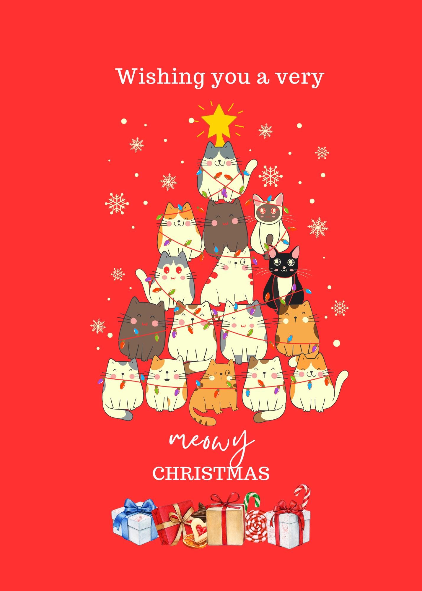 Cute Cat Christmas Cards | Whimsical Holiday Greeting (PDF) - Etsy