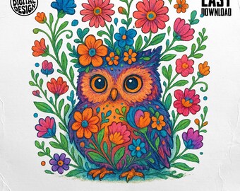 Floral Owl PNG: Boho Clipart for Sublimation (Digital Download