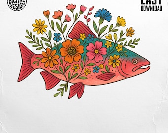 Floral Fish PNG: aquarel bloem clipart (digitale download)