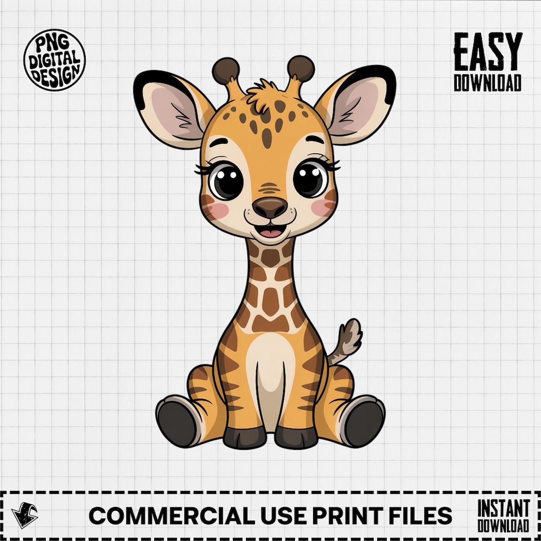 Cute Baby Giraffe Clipart, Jungle Safari Nursery (PNG) - Etsy