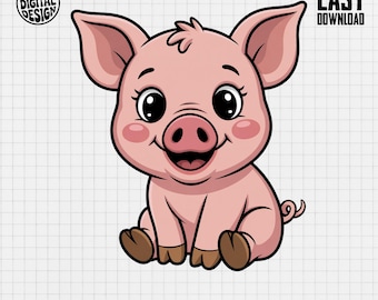 Cute Baby Pig Clipart, Nursery Decor (PNG)