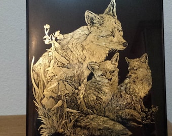 Fox Family -8 x 10 Picture Etched on Gold Foil