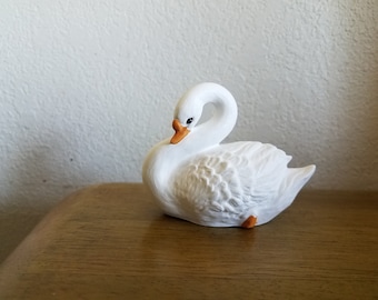 Irish Dresden Porcelain Lace Loving Swans Figurine, Vintage Swan