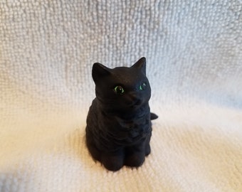 Ceramic Fuzzy Black Cat with tail to the right (#1290)