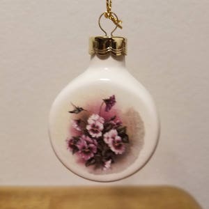 Ceramic Hummingbird with flowers decal fired on Clear glaze Ornament(#936)