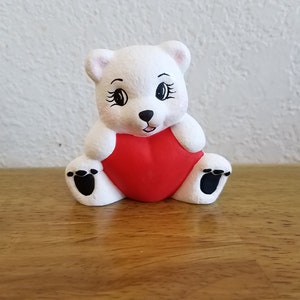Ceramic Small White Heart Belly Bear (#92B)