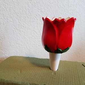 Ceramic red Flower Planttender - glazed red flower (#1267)