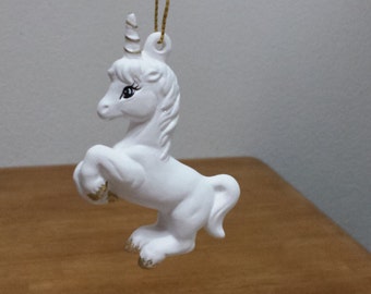 Ceramic Unicorn Rearing Ornament (#522)