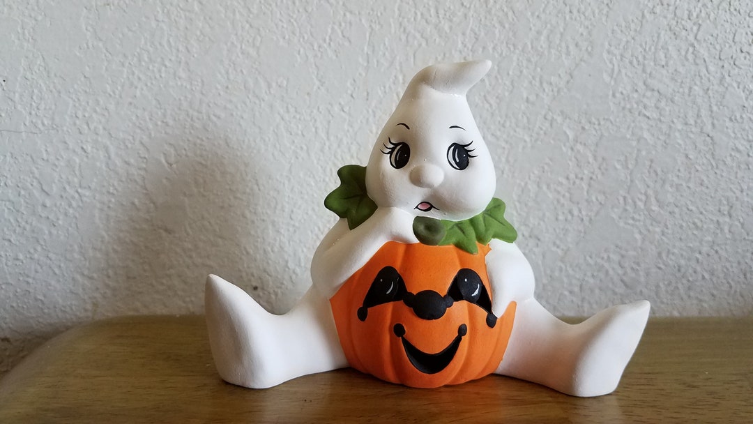 Ceramic Medium Pumpkin Belly Ghost Sitting 1226 - Etsy