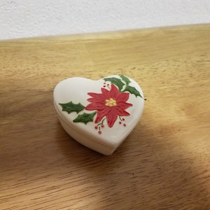 Ceramic Glazed Heart Ring Box (#927)- hand painted raised flower design