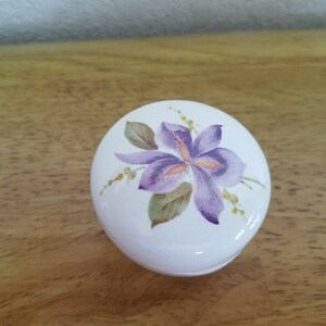 Ceramic Round ring Box with Purple flower(#1096)- fired on Purple flower decal