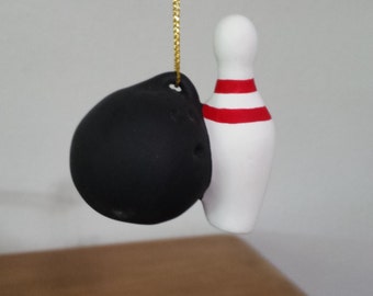 Ceramic Bowling Pin and Ball Ornament( #515)