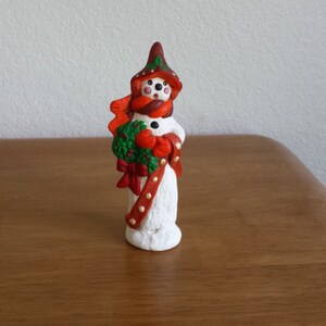 Ceramic Oak Knob Snowman with Wreath(Brown Hat) (#789A)