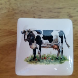 Ceramic New Holstein Cow Ring box1100fired on decal of New Holstein Cow image 1