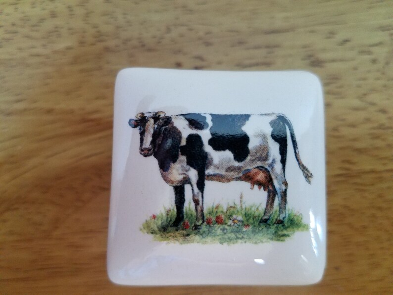 Ceramic New Holstein Cow Ring box1100fired on decal of New Holstein Cow image 1