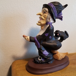Large Ceramic Witch on Broom with Cat on Butt (#1305)
