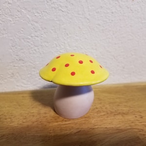 Ceramic Mushroom - Glazed Top- Yellow with red dots (#248)