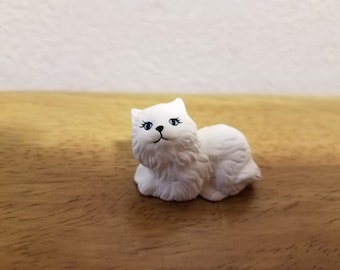 Ceramic Tiny White long Hair Cat Laying (#1134)