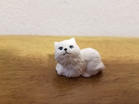 Ceramic Tiny White Long Hair Cat Laying 1134 Etsy