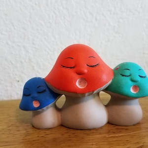 Ceramic Three cute Mushrooms either singing or snoring (#1219)