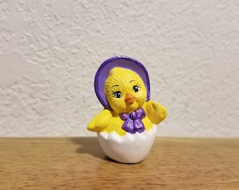 Ceramic tiny Chick with Purple Bonnet (#1195)