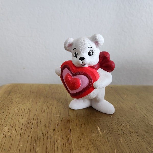 Ceramic White Bear holding large Valentine (#144)