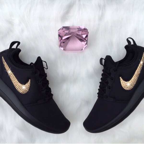 Bling Nike Roshe Two Shoes Customized With GOLD Swarovski Crystals