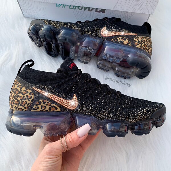 Swarovski Nike Leopard Vapormax Flyknit 2 Shoes Blinged Out With Swarovski Crystals Bling Nike Shoes