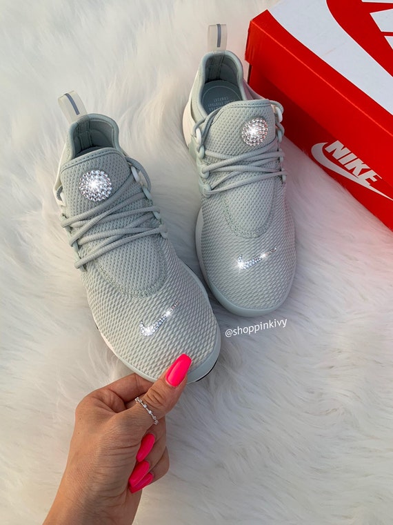 Swarovski Nike Air Presto Shoes customized with Swarovski Crystals Silver Nike Air Presto By You Custom Shoe