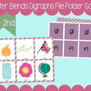 Letter Blend Digraph Picture Match Reading Game Kindergarten 1st 2nd Grade File Folder Game - Gl & Fl