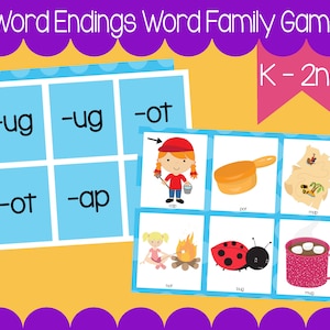 Ending Sounds Word Family Activity - Picture Match Kindergarten 1st 2nd Grade File Folder Game - Game 1