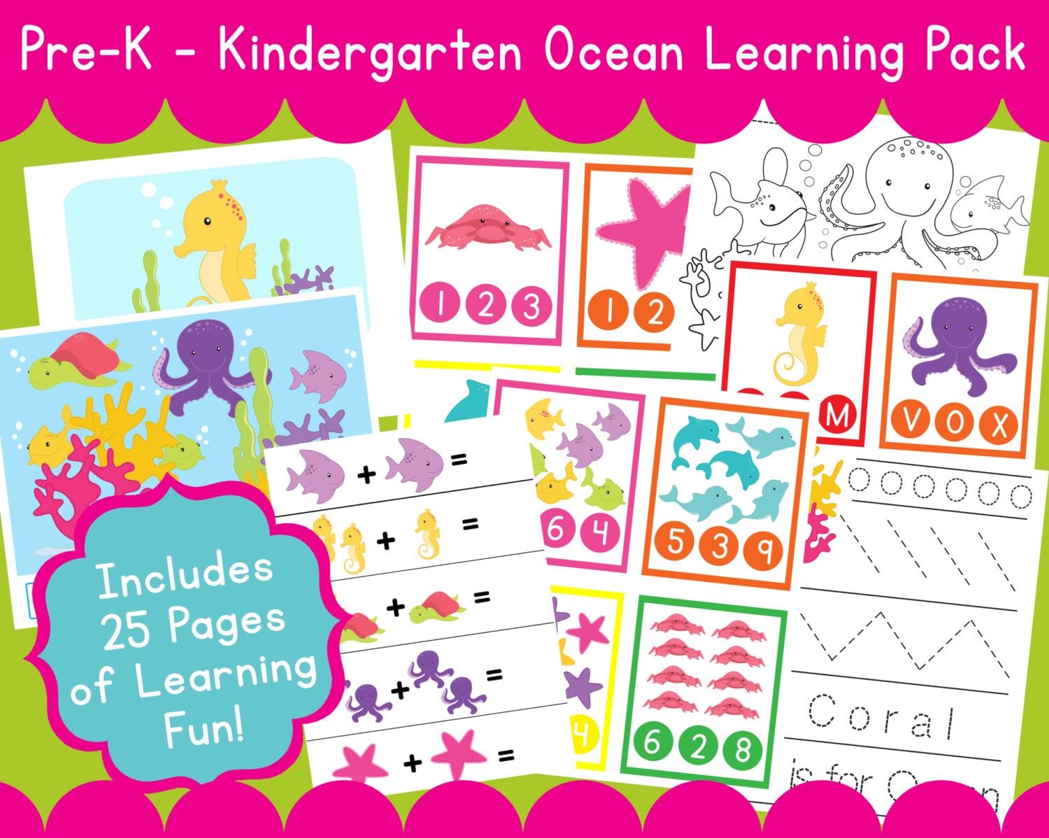 Ocean PreSchool Kindergarten Learning Pack O is for Ocean | Etsy