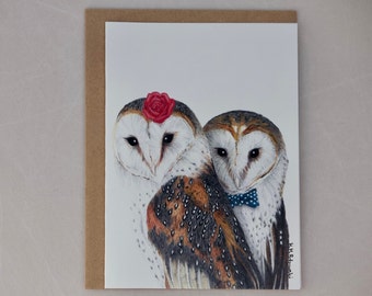 greeting card: love card | anniversary card | wedding card | engagement | owl card | barn owls | valentine