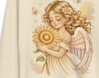 Sunflower Angel Sweatshirt • Kawaii Angel Pullover • pastel Cottagecore Sweater • Cute Angel Gift • Christian Aesthetic Clothing unisex