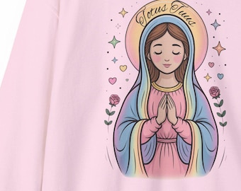 Totus Tuus Mary Sweatshirt • Pastel Pink Catholic Sweater • Cute Virgin Mary Crewneck • Christian Aesthetic Apparel • Youth Group Gift