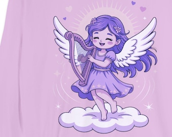 Joyful Lavender Angel Sweatshirt Kawaii Pastel Harp Angel Christian Cute Aesthetic Soft Cozy Crewneck  Jesus Lover Apparel Pastel Heaven Cor