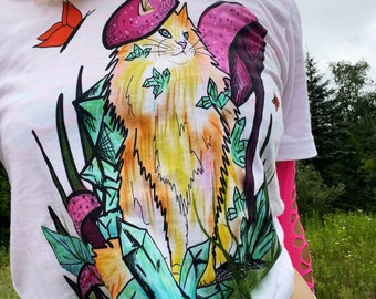 Cat Shirts- Unisex Shit- Crystal Mushroom Kitty Soft Bella Canvas T-Shirt- fairy core clothing- goblin core -cottage core shirt