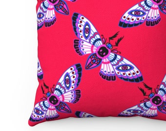 Pink Cottage Core Butterfly Moth Pillow Spun Polyester Square Pillow, fairy core pillow, fairy core decor, fairy core living room