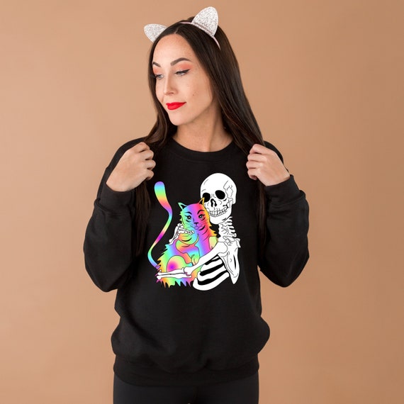 Skeleton Cat Sweatshirt or Hoodie Funny Gothic Psychedelic | Etsy