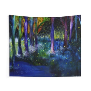 Colorful Psychedelic Nature Forest Painting Wall Tapestry, forest tapestry, apartment decor aesthetic, room decor aesthetic vintage